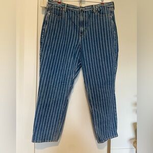 American Eagle Mom Jeans Jeans Blue White Striped Denim High Rise Size 18